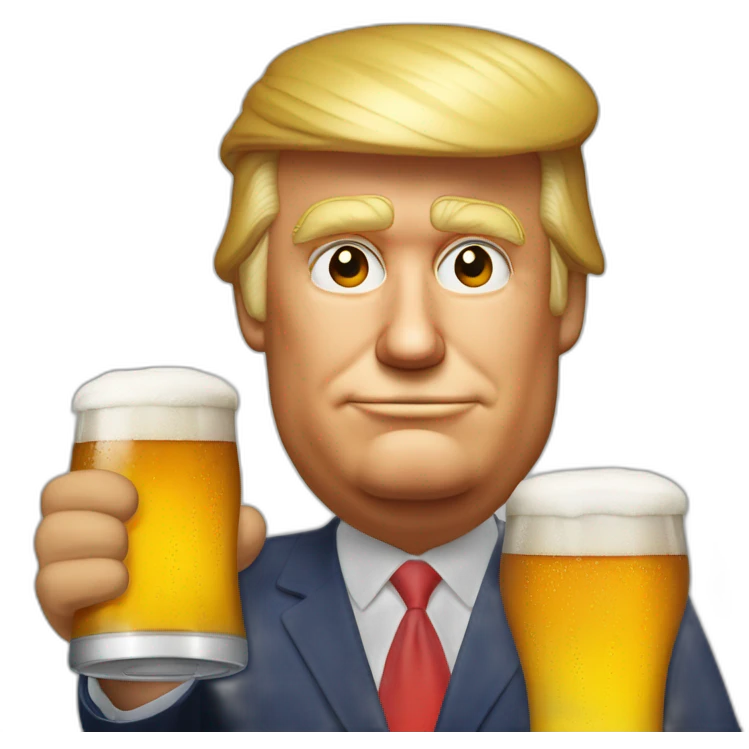 Donald trump qui fait un clin d'œil en buvant une bière emoji