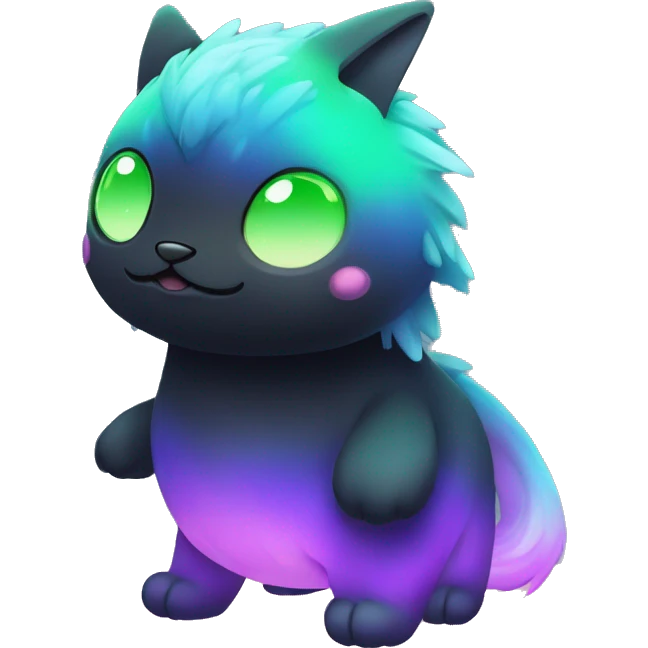 Cute cool black nebula fading green blue purple pink gradient animal hybrid Fakemon full body emoji