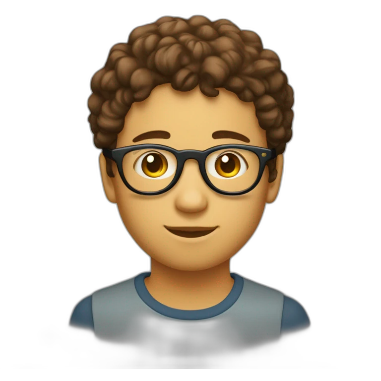 adolescent avec des cheveux bruns bouclés et des lunettes rondes et des yeux marrons emoji