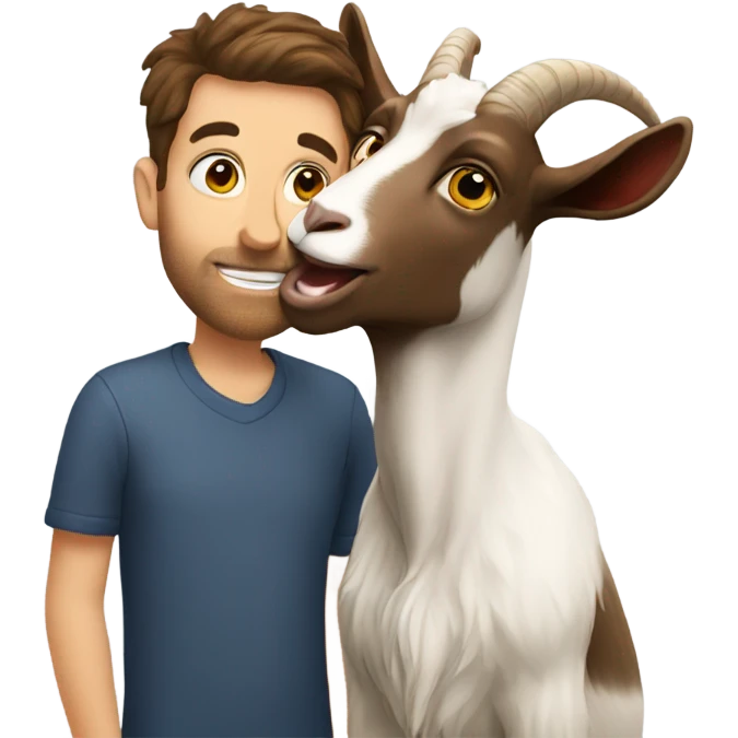 Goat licking man with brown hair  emoji