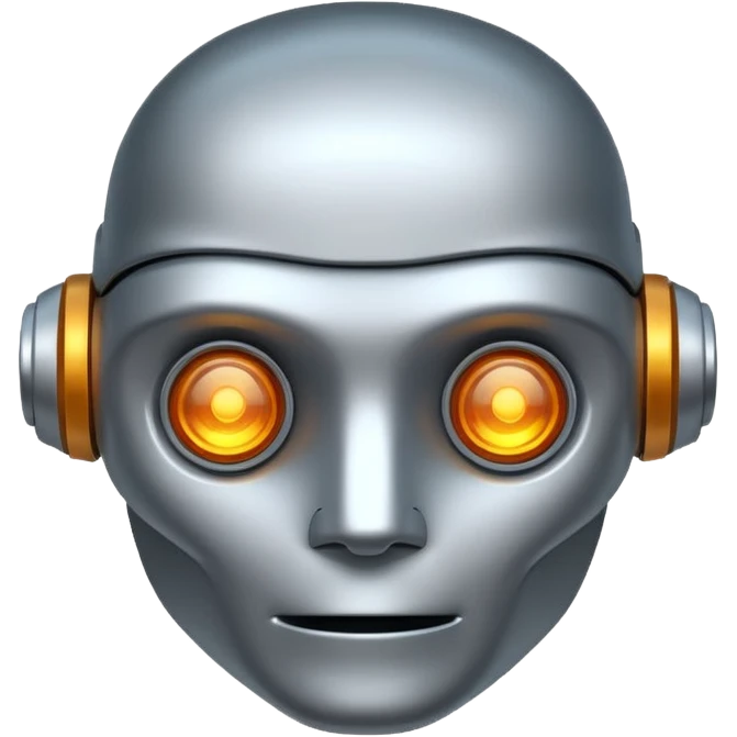 A friendly robot face with a glowing brain emoji