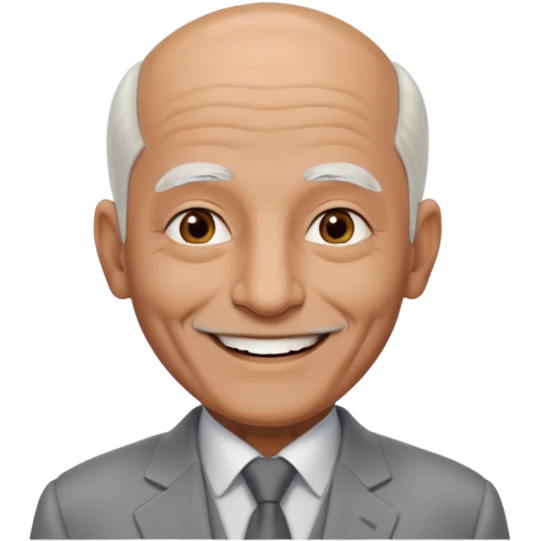 70 yr old man, almost bald, some white hair, pakistani, light grey business suit, big smile, dark brown skin, no moustache
 emoji