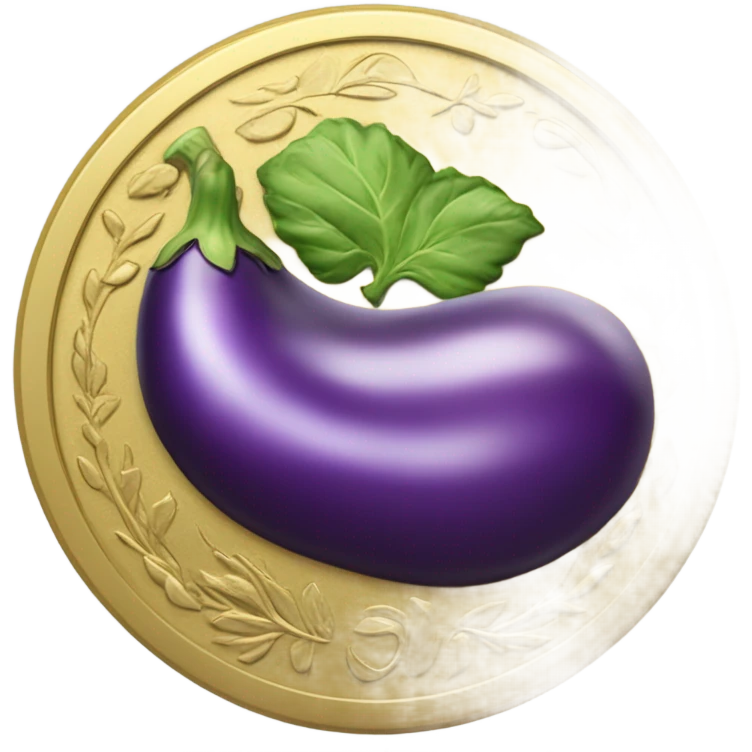 gold coin embroidered with eggplant stamp emoji