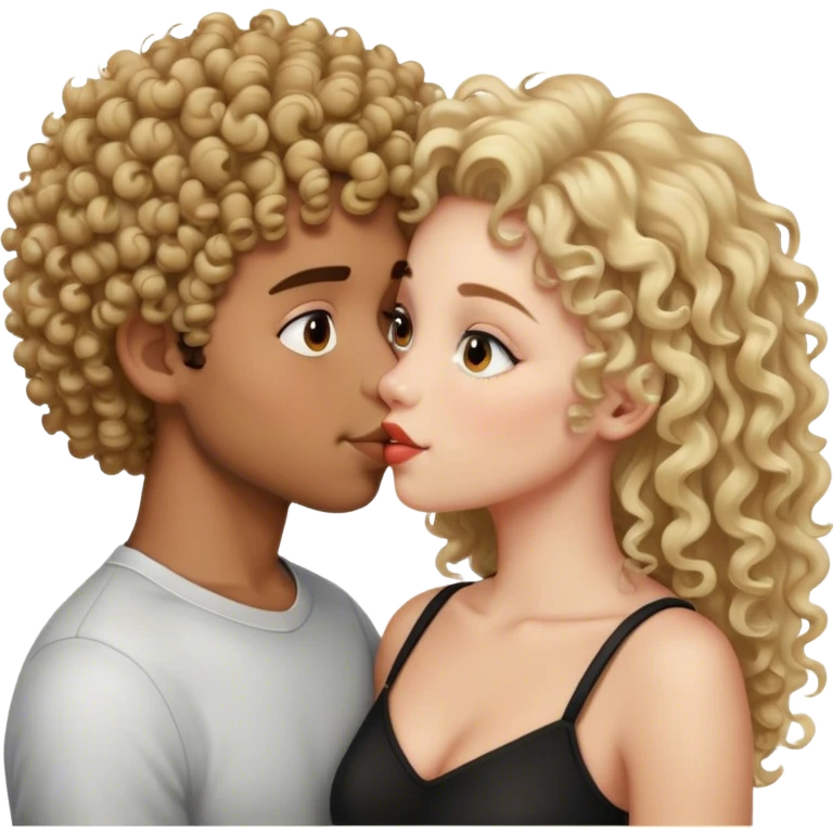 blonde curly hair boy and brownskin black curly haired girl kissing  emoji