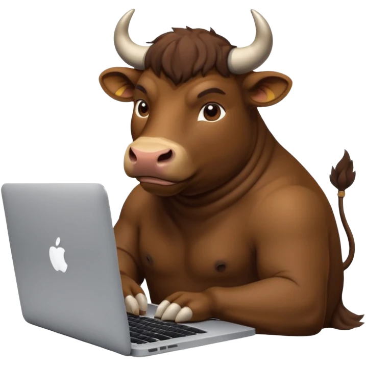 bull sitting in front of a macbook, working  emoji