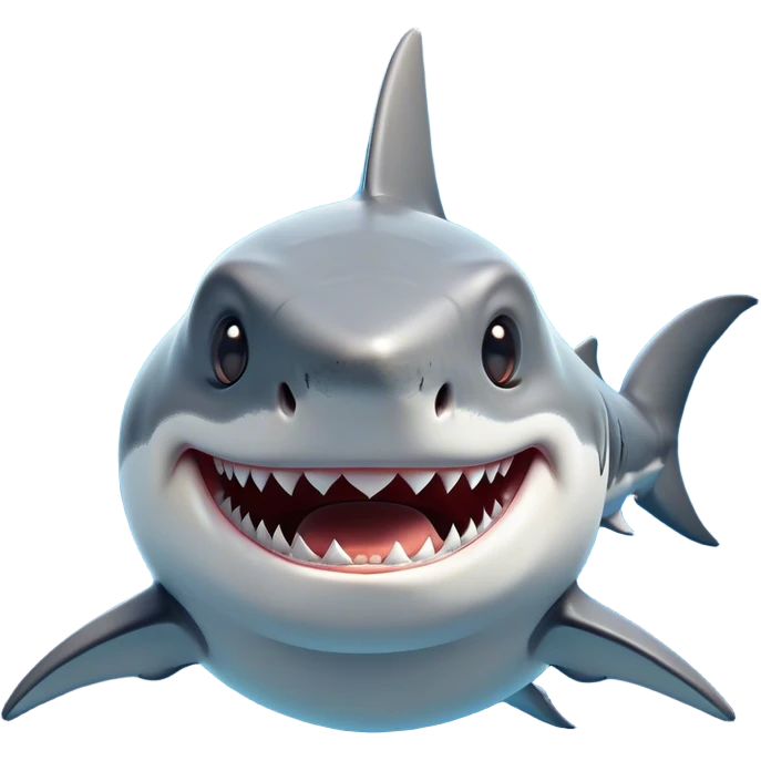 Cinematic Comical Great White Shark Portrait Emoji, Head tilted dramatically with an exaggeratedly shocked expression, featuring its iconic pointed snout, wide, comically expressive eyes, and a sleek body with a prominently defined dorsal fin, Simplified yet hilariously expressive features, highly detailed, glowing with a slightly sassy oceanic glow, high shine, dramatic yet playful, stylized with an air of cheeky marine mischief, soft glowing outline, capturing the essence of a meme-worthy great white shark that looks ready to side-eye its way into viral fame! emoji