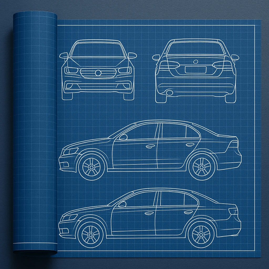 blueprint roll of a car in general style emoji
