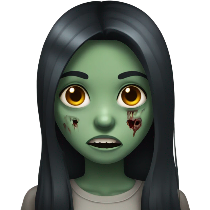 girl zombie with black long hair with teeth and serious face  emoji