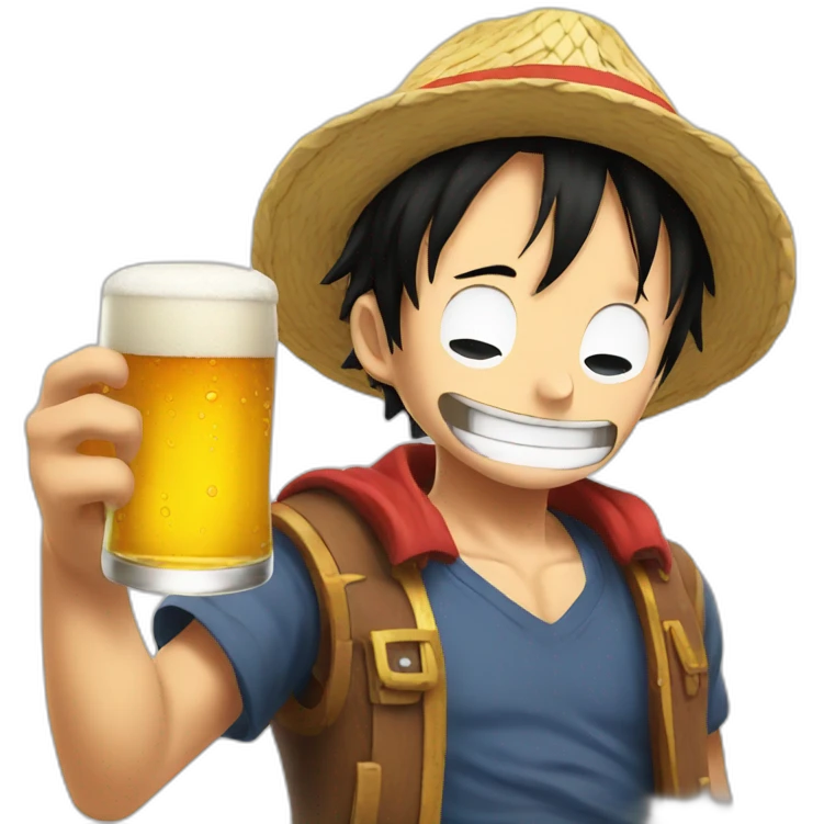 Luffy drinking a beer emoji