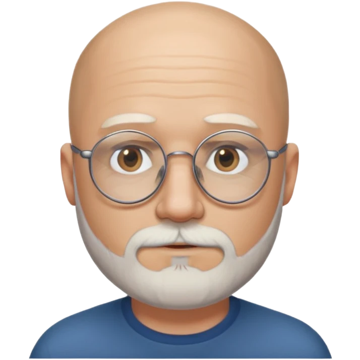Homem com 50 anos careca com barba branca aparada e com óculos redondos  emoji