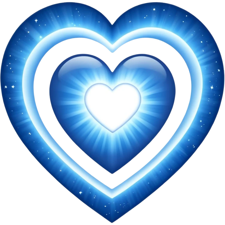 Small white blue heart radiating white light surrounded by a big blue cosmic heart emoji