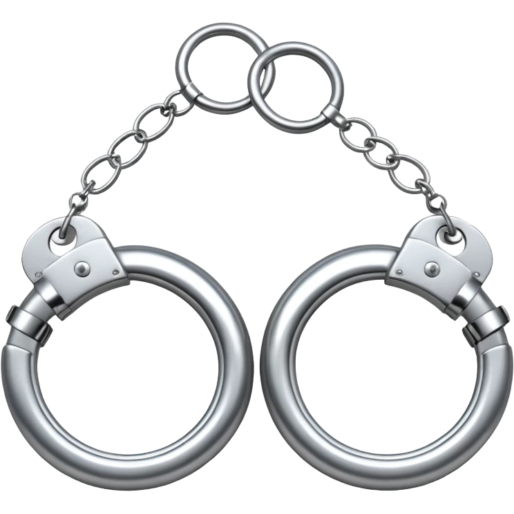 A pair of elegant handcuffs emoji made of silver chrome, smooth rounded design, glossy metallic reflections, luxury fetish aesthetic, minimal iOS emoji style, centered, clean white background emoji