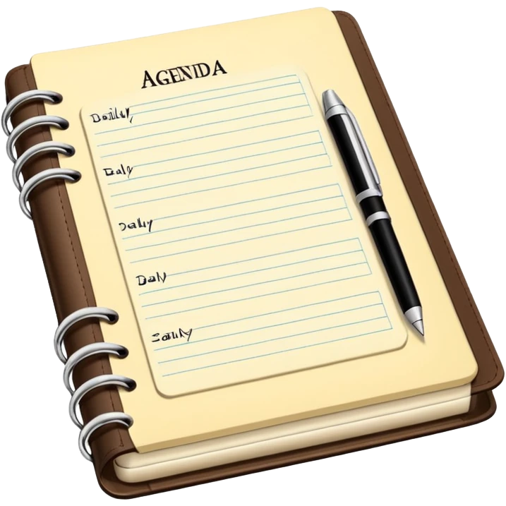 daily planner agenda cream leather with open page and pen with stickynotes emoji