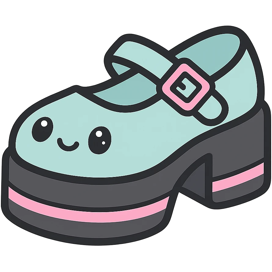 Make the shoes pastel blue with black and pink accents, kawaii style, no socks, no hearts, transparent background emoji
