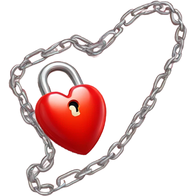 a  single red glossy heart, with a single chain and padlock wrapped around it emoji