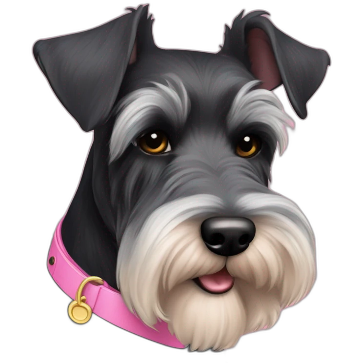perra negra Schnauzer Perra contenta con collar rosa emoji