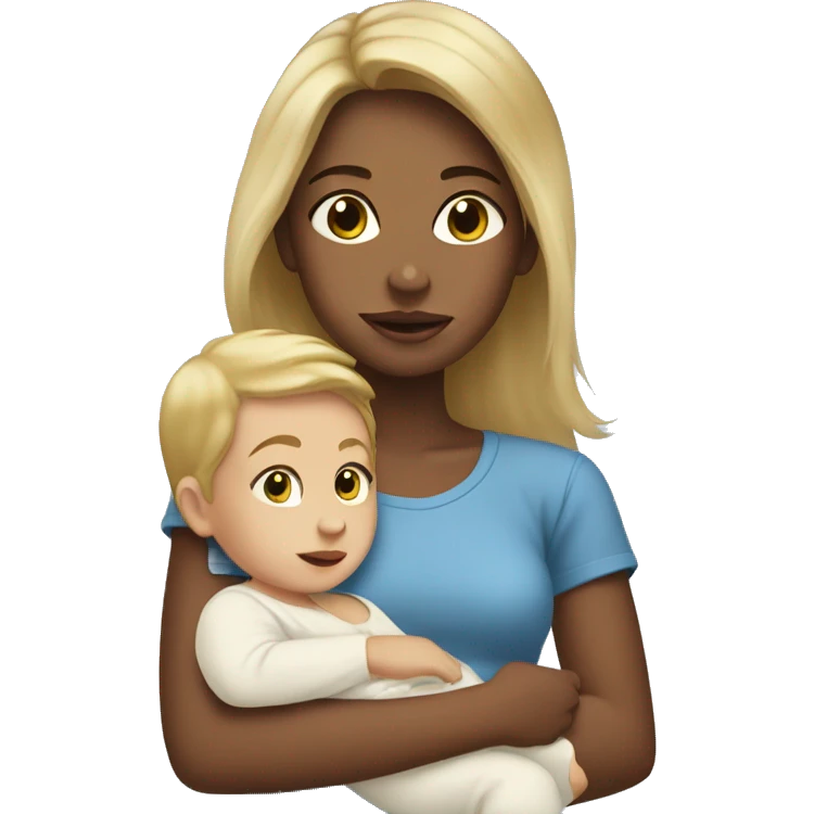 Teen girl with dirty blonde hair holding a baby boy emoji