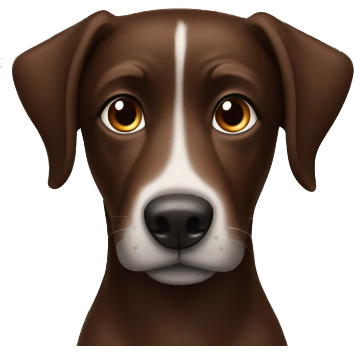 Dark brown dog with one ear half up and one ear down with a long snout emoji