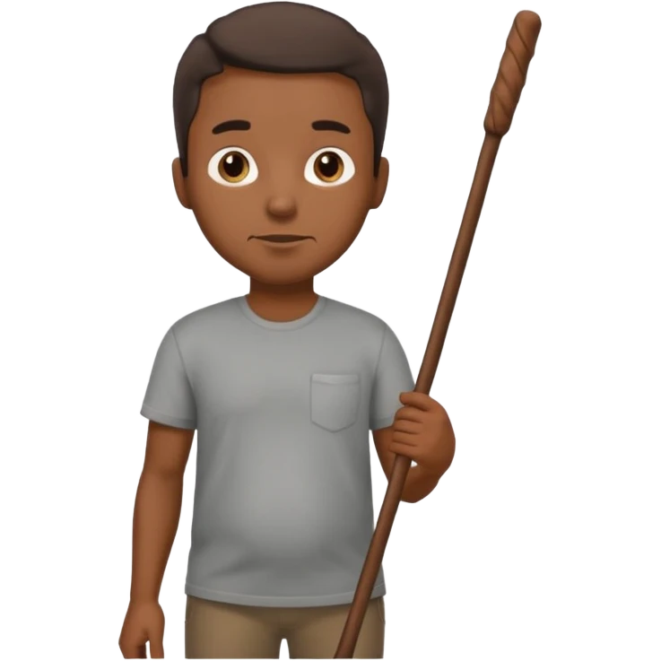 Black man holding a long brown stick by his stomach emoji