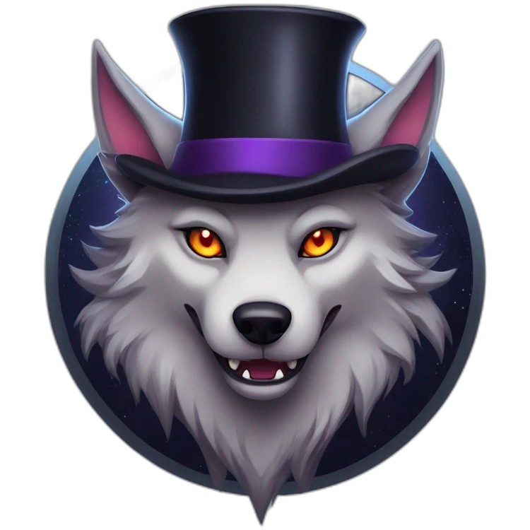 demonic wolf with pentagram top hat and a mysterious night emoji