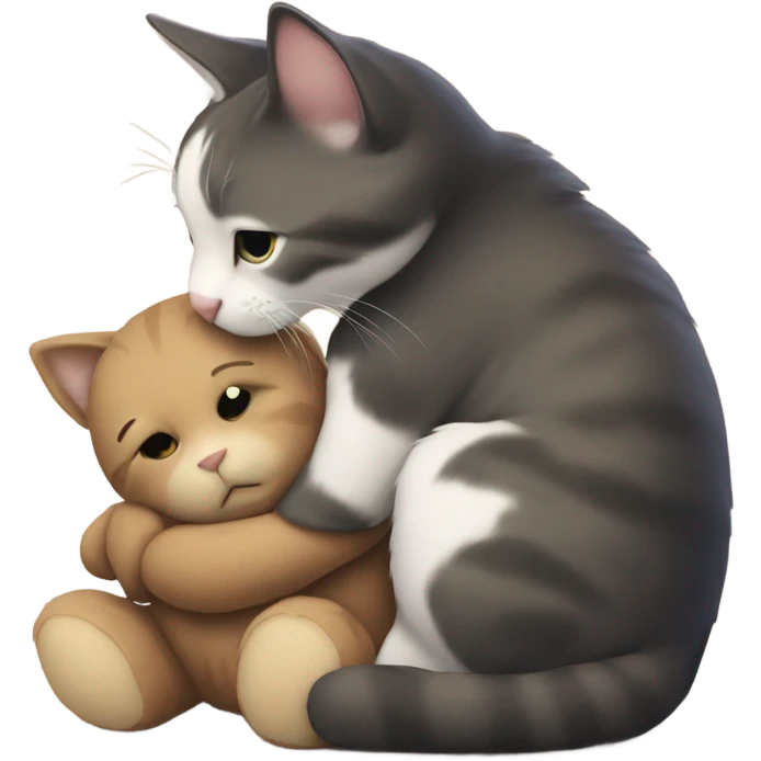 cat hugs a little bear emoji
