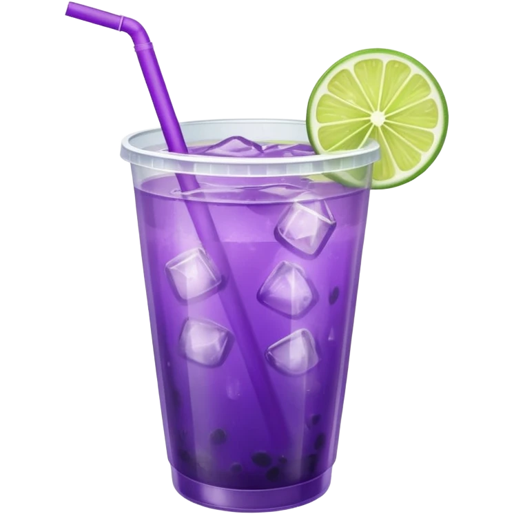 purple cocktail with a lime in a plastic cup with lid and straw emoji