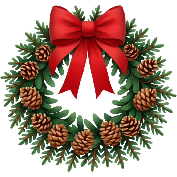 Christmas wreath with long bow and pinecones emoji