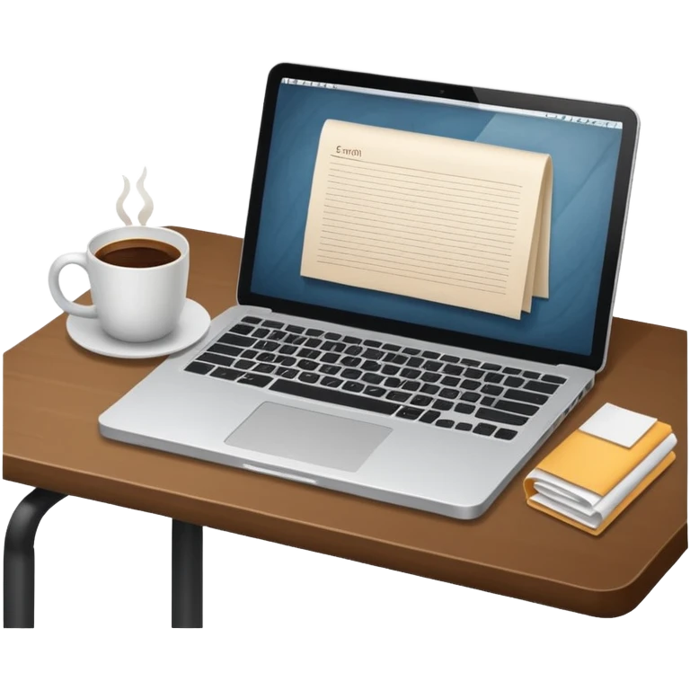 emoji of a cozy desk with a paper, a coffee, and a laptop on it emoji