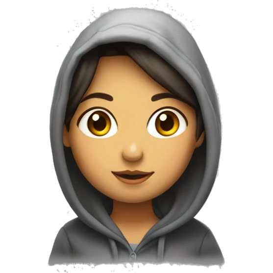 una chica morena con una sudadera y una capucha saludando emoji
