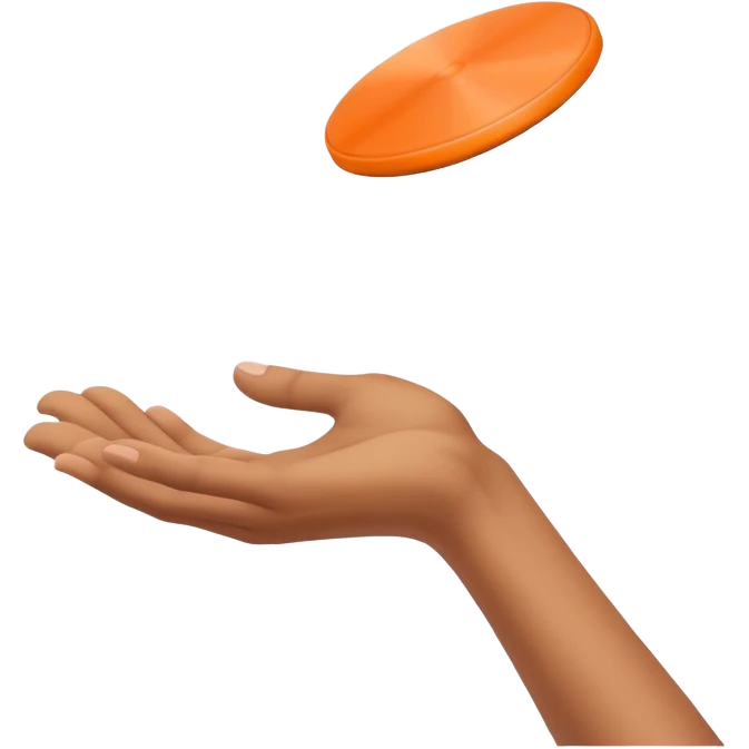hands catching a flying frisbee, fun and dynamic emoji