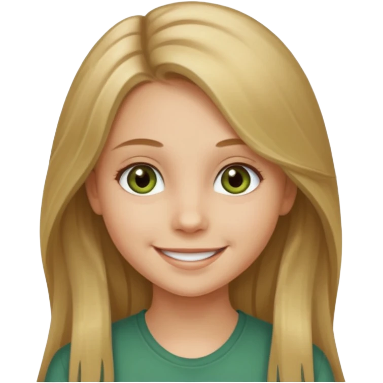 A smiling young girl with long dirty blonde hair and hazel green eyes emoji