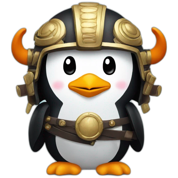 penguin with face wearing samurai helmet with big horns emoji
