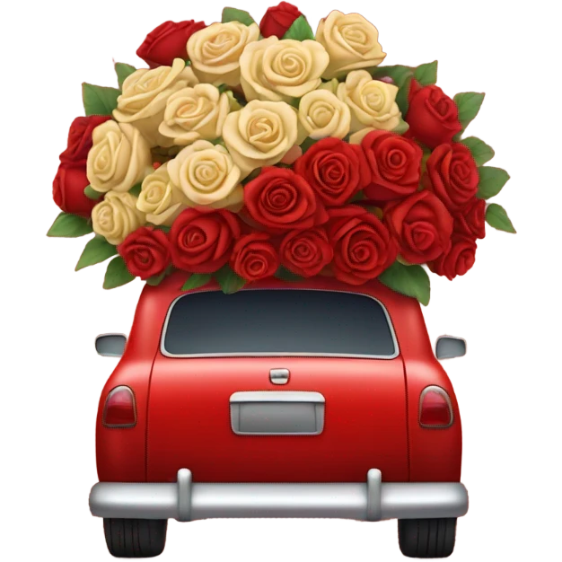 red car in the trunk many roses emoji