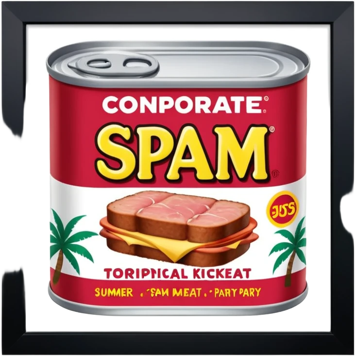 SPAM CANNED MEAT CORPORATE SUMMER KICKOFF tropical exotic destination PARTY landscape  emoji