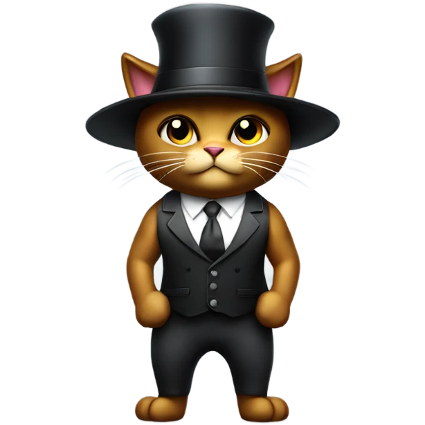 elegant full  body, body building business dark cat with hat emoji