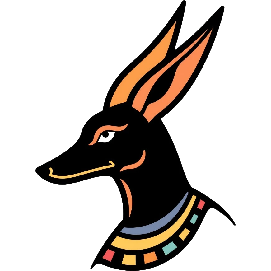 Egyptian god Anubis with jackal head, headdress, collar emoji