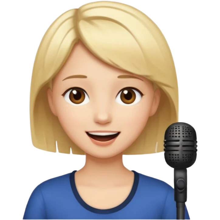 Crea una chica cantando con pelo rubio corto con ojos cafes  emoji
