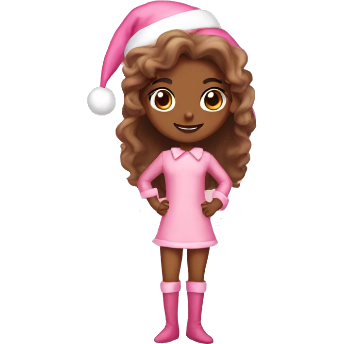 brown skin pink christmas mood elf emoji