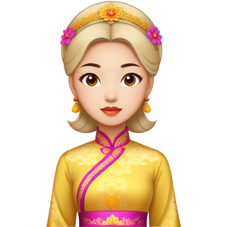 Cinematic Realistic Ao Dai Pop Culture Emoji, featuring an elegant portrayal of the traditional Vietnamese dress rendered with graceful textures and vibrant, cultural lighting. emoji