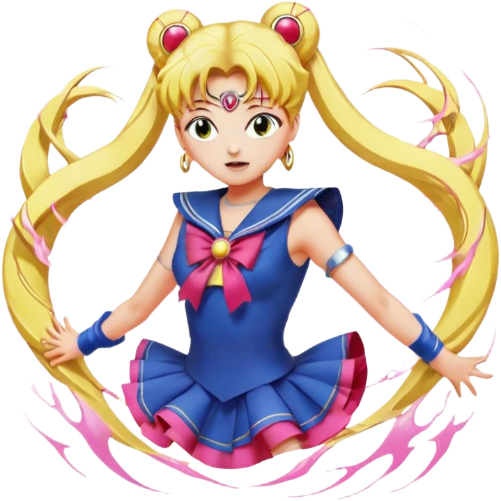 Icon for Anime: vibrant, dynamic scene with Bishoujo Senshi Sailor Moon in action, featuring exaggerated expressions and colorful backgrounds. The design should reflect the distinct, energetic style of anime, with iconic eyes and unique visual elements. Transparent background. emoji