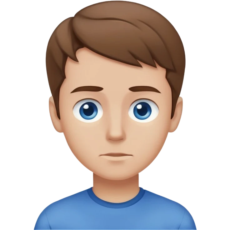 a boy with brownish hair with a swoosh, blue shirt, blue eyes, side eyeing someone emoji