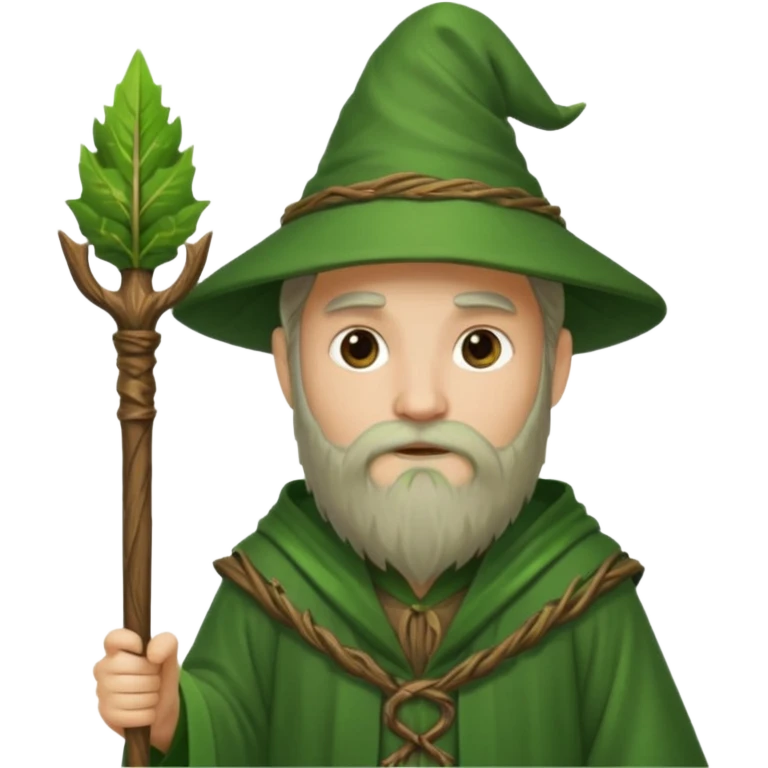 Forest Wizard – green robe, wooden staff, leafy beard emoji