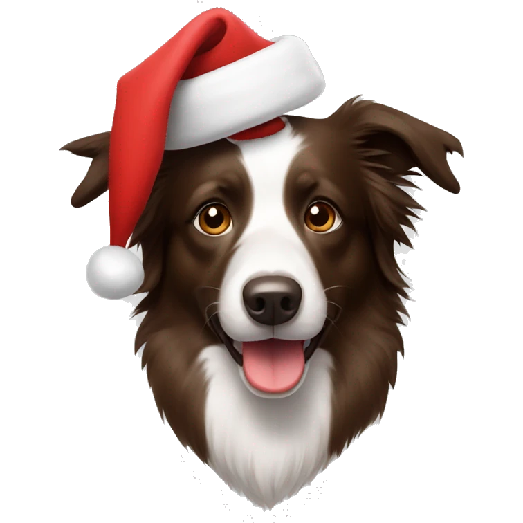 Brown border collie with Santa hat  emoji