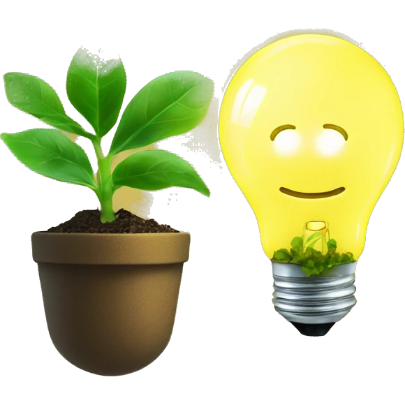a plant sprout inside a yellow glowing idea lightbulb emoji