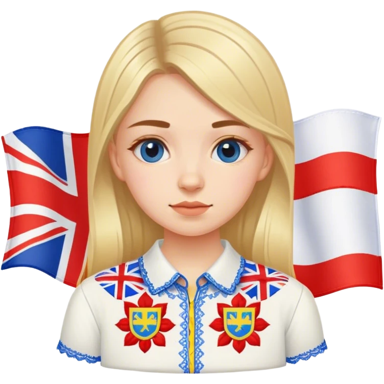 Ukrainian girl in an embroidered shirt against the background of the British flag emoji