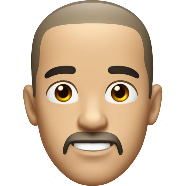White man with buzz cut with black goatee beard with a broad head and slim face with big lips and flared up nose and ears pointing outwards emoji