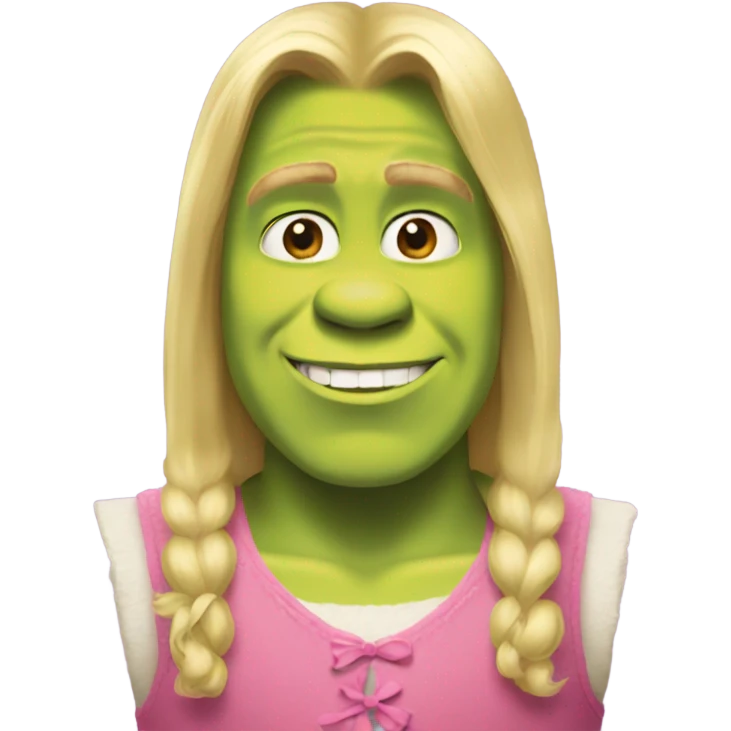 shrek with pink bow in his long blonde hair  emoji