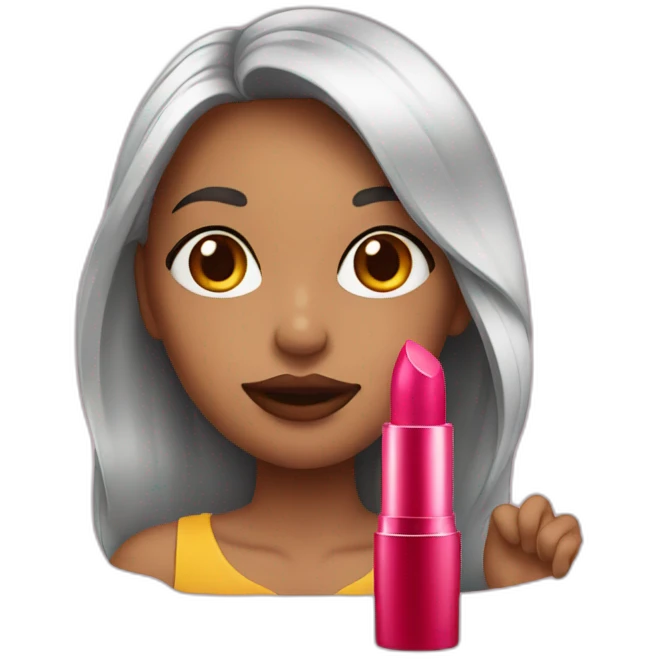 Girl holds lipstik emoji