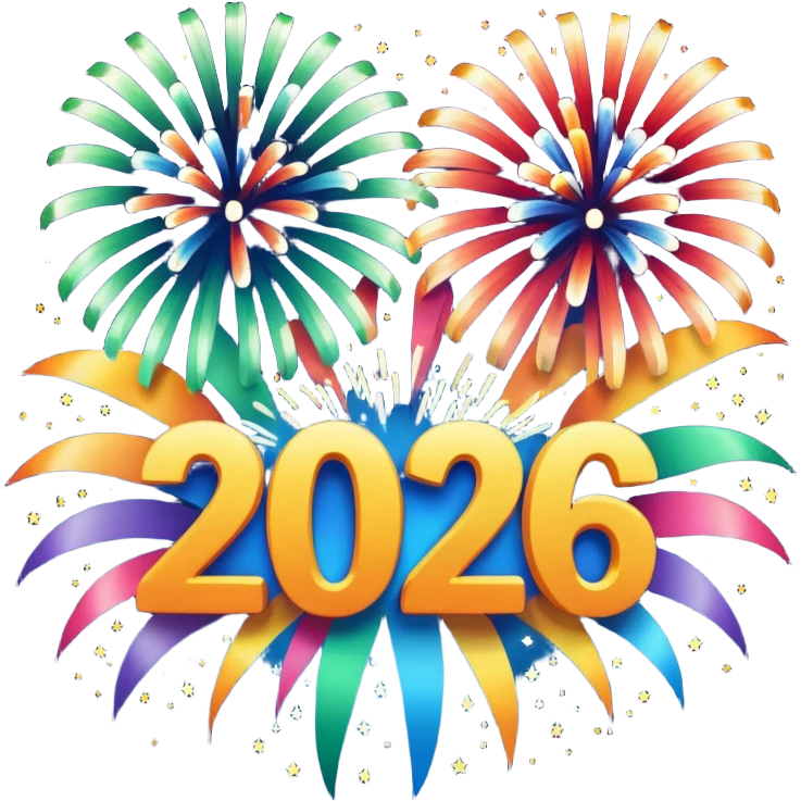 2026 in backdrop of colourful fireworks emoji