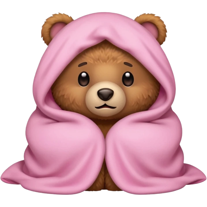 Scared teddy bear hiding under light pink covers emoji